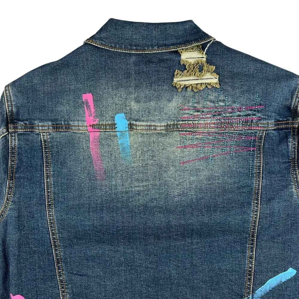 NWT Create 2MRW Men's Blue Jacket Size M Distressed Hand Painted Stretch $160.00